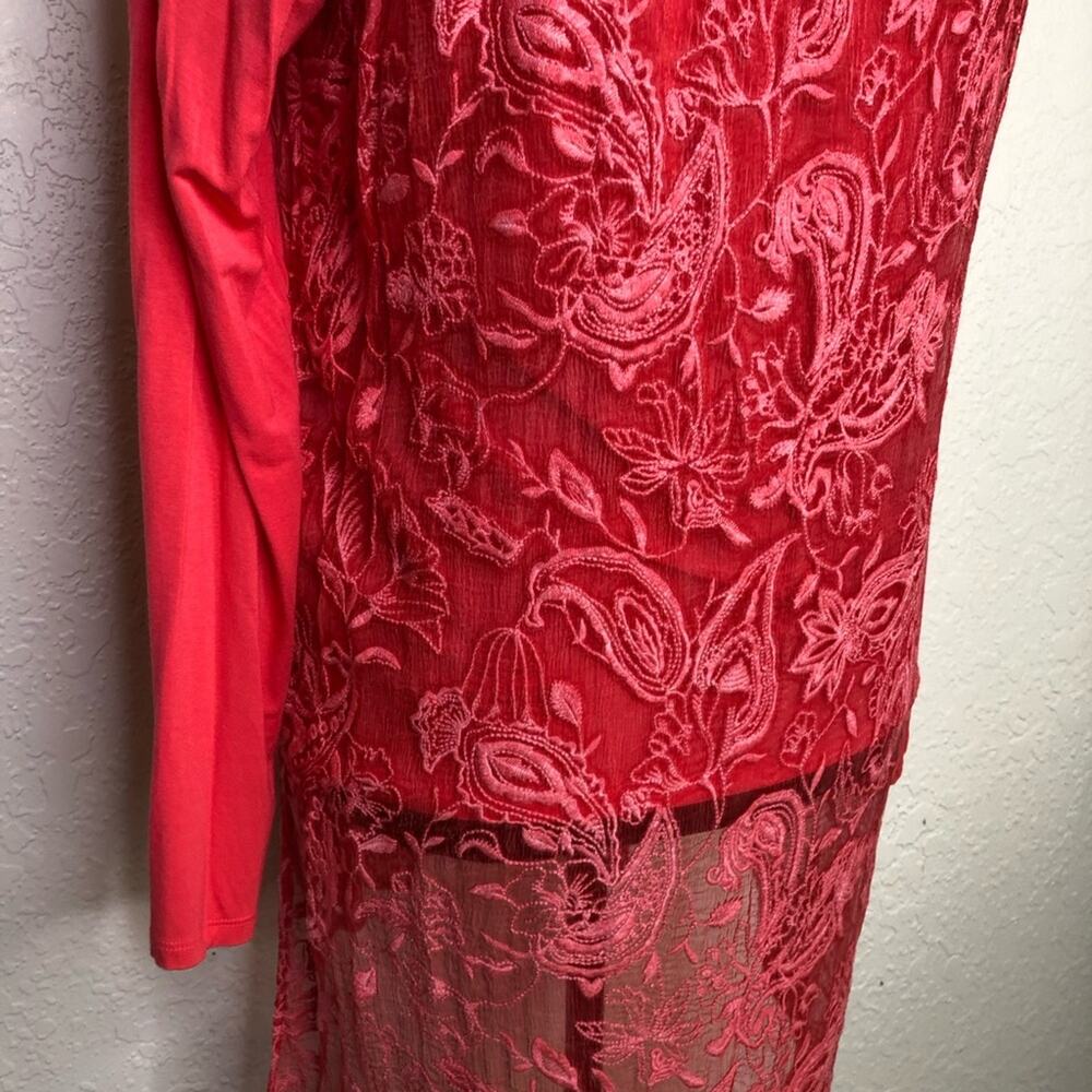 Soft Surroundings bright pink sheer embroidered floral overlay tunic top Medium - Picture 12 of 15